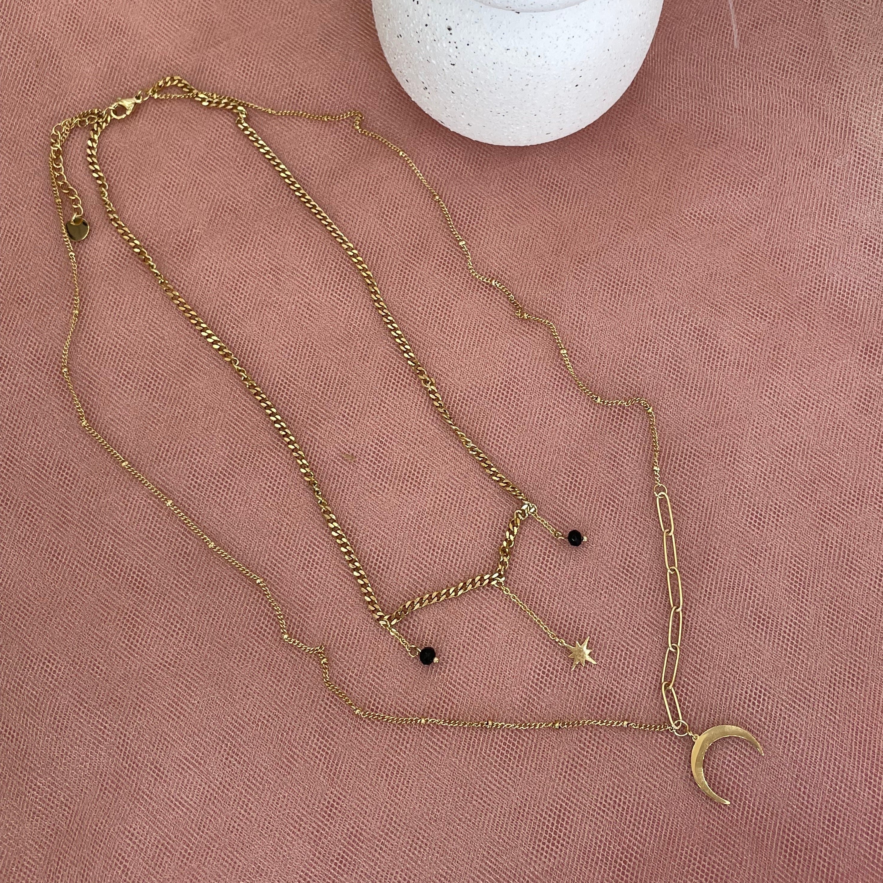 ★MIDNIGHT MOMENT.★ two line necklace gold Midnight two loop necklace with charms - Dainty By Gio