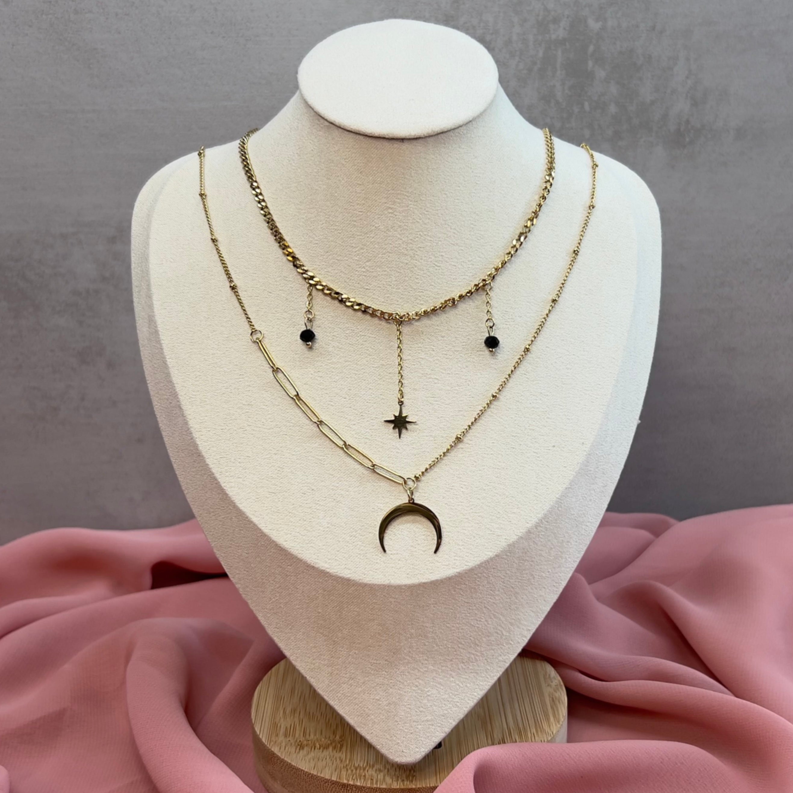 ★MIDNIGHT MOMENT.★ two line necklace gold Midnight two loop necklace with charms - Dainty By Gio